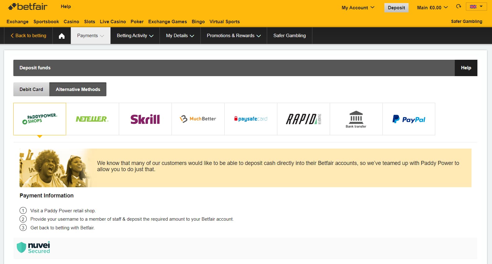betfair deposits