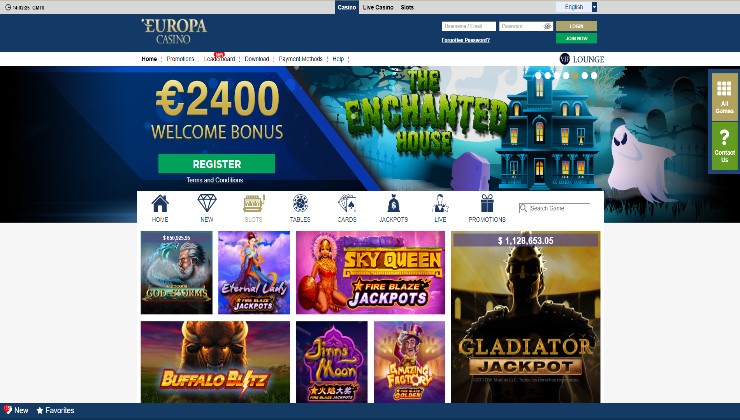 The Europa Casino site and its slot game lobby