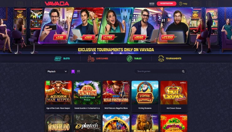 The Vavada Casino lobby featuring Playtech games