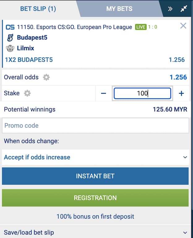 1xbet esports placing a bet