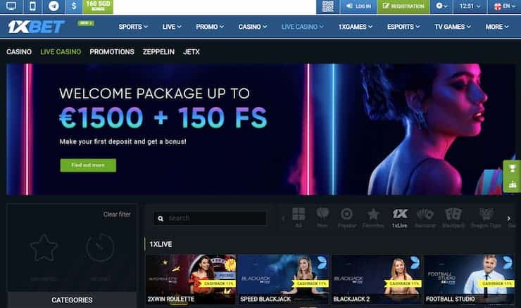 Live casino blackjack at 1XBet