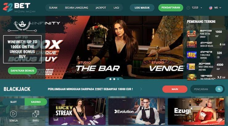 Live casino blackjack at 22Bet