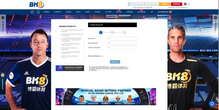 bk8 gambling site registration page step 1