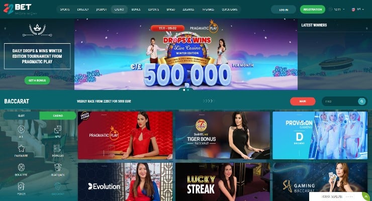 22bet online baccarat casino